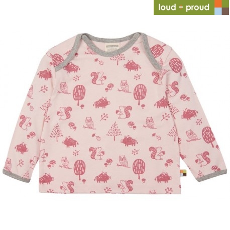 loud + proud - Bio Kinder Langarmshirt mit Waldtiere-Allover, rose