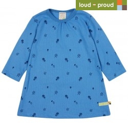loud + proud - Bio Kinder Strukturjersey Kleid mit Pilz-Allover, indigo