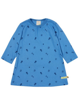 loud + proud - Bio Kinder Strukturjersey Kleid  mit Pilz-Allover, indigo
