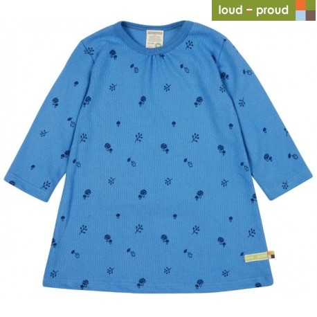 loud + proud - Bio Kinder Strukturjersey Kleid mit Pilz-Allover, indigo