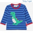 Toby tiger - Bio Kinder Langarmshirt mit T-Rex-Dino-Applikation und Streifen