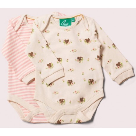 Little Green Radicals - Bio Baby Body langarm Doppelpack mit Eichhörnchen-Allover und Streifen