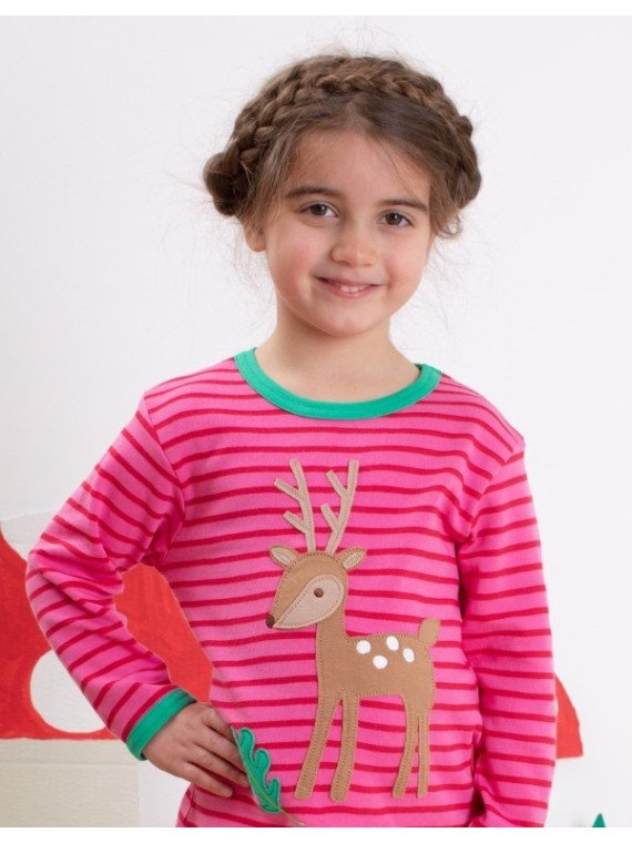 Toby tiger - Bio Kinder Langarmshirt mit Rehkitz-Applikation