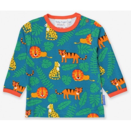 Toby tiger - Bio Kinder Langarmshirt mit Wildkatzen-Allover