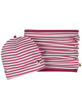 loud + proud - Bio Kinder Set Jersey Mütze und Schlauchschal  mit Streifen, orchidee