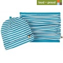 loud + proud - Bio Kinder Set Jersey Mütze und Schlauchschal mit Streifen, petrol
