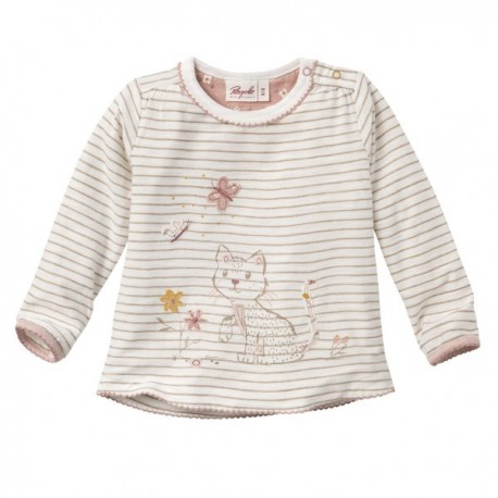People Wear Organic - Bio Baby Langarmshirt mit Katzen-Applikation und Streifen