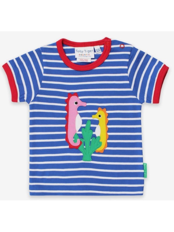 Toby tiger - Bio Kinder T-Shirt mit Seepferdchen-Applikation und Streifen