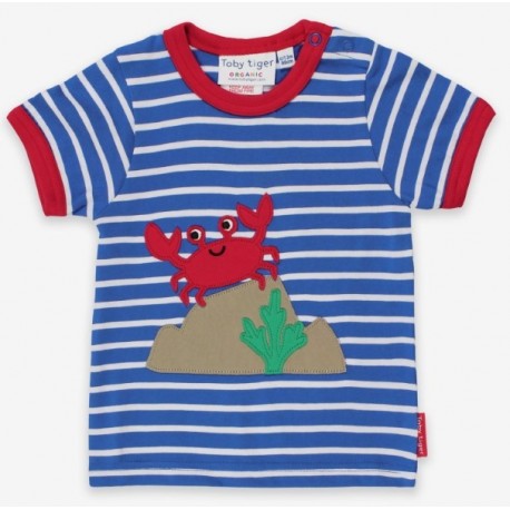 Toby tiger - Bio Kinder T-Shirt mit Krabben-Applikation und Streifen