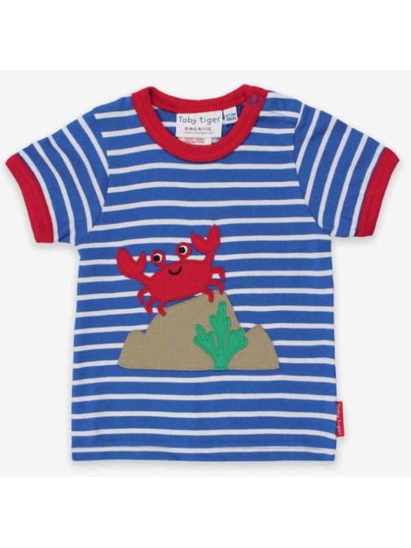 Toby tiger - Bio Kinder T-Shirt mit Krabben-Applikation und Streifen