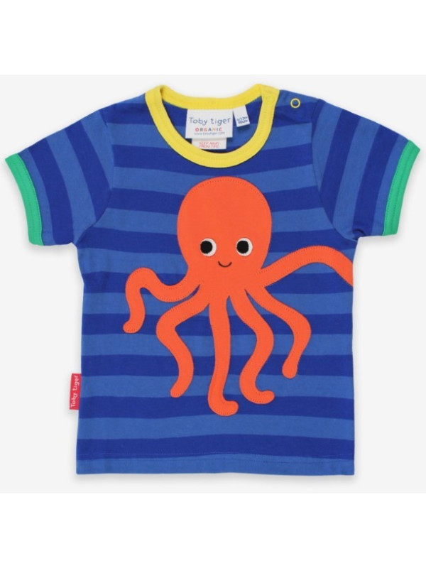 Toby tiger - Bio Kinder T-Shirt mit Kraken-Applikation und Streifen
