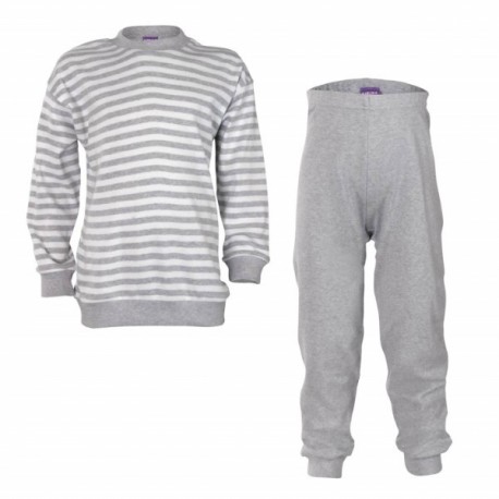 LIVING CRAFTS - Bio Kinder Schlafanzug langarm mit Streifen, grau