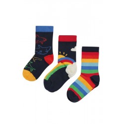 frugi - Kinder Strümpfe 3er-Pack "Rock my Socks" mit Hai und Regenbogen