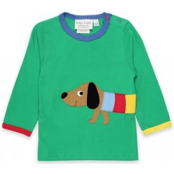 Toby tiger - Bio Kinder Langarmshirt mit Hunde-Applikation, grün