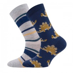 Ewers - Bio Kinder Socken Doppelpack mit Dinosaurier-Motiv und Streifen, blau