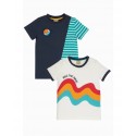 frugi - Bio Kinder T-Shirt Doppelpack "Busby" mit Wellen-Motiven und Streifen