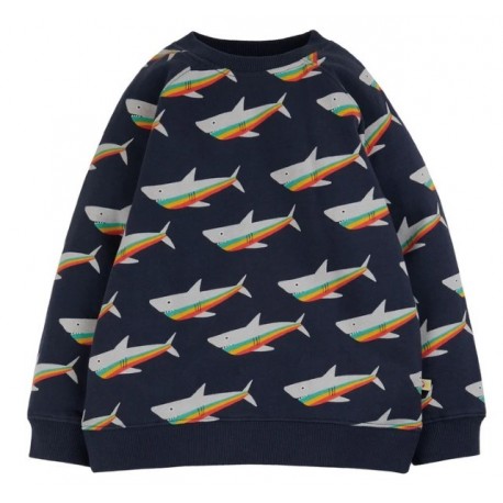 frugi - Bio Kinder Sweatshirt "Rex" mit Regenbogen-Hai-Allover