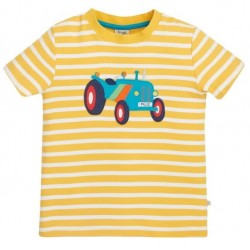 frugi - Bio Kinder T-Shirt "Sid Applique" mit Traktor-Applikation mit Streifen
