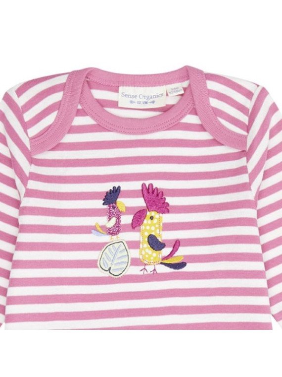 Sense Organics - Bio Baby Strampler langarm "Wayan Retro" mit Kakadu-Applikation und Streifen