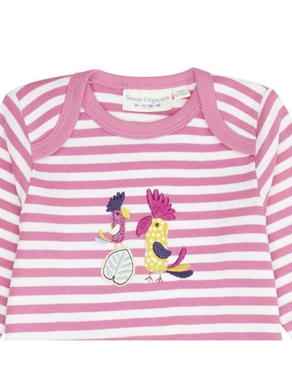 Sense Organics - Bio Baby Strampler langarm "Wayan Retro" mit Kakadu-Applikation und Streifen