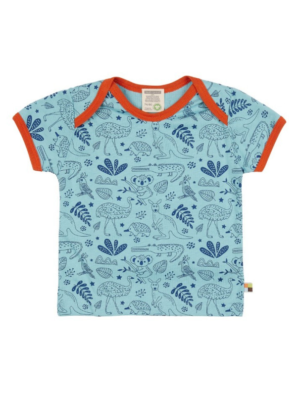 loud + proud - Bio Kinder T-Shirt mit Australische Tiere-Allover, lagoon