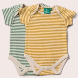 Little Green Radicals - Bio Baby Body kurzarm Doppelpack mit Streifen, grün/gelb