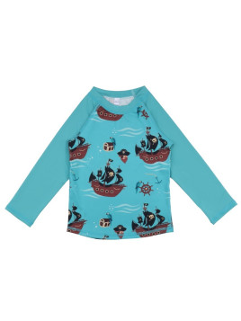 Walkiddy - Bio Kinder Badeshirt mit Piratenschiff-Allover