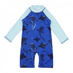 Walkiddy - Bio Baby Schwimmanzug mit Wale und Rochen-Allover, UPF 50+