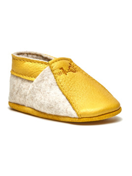Wilde 10  - Bio Baby Filzschuhe mit Ledereinsatz, honey
