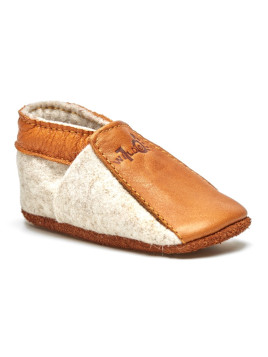 Wilde 10  - Bio Baby Filzschuhe mit Ledereinsatz, braun