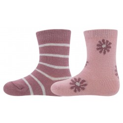 Ewers - Bio Baby Socken Doppelpack mit Blumen-Motiv und Streifen, altrosa