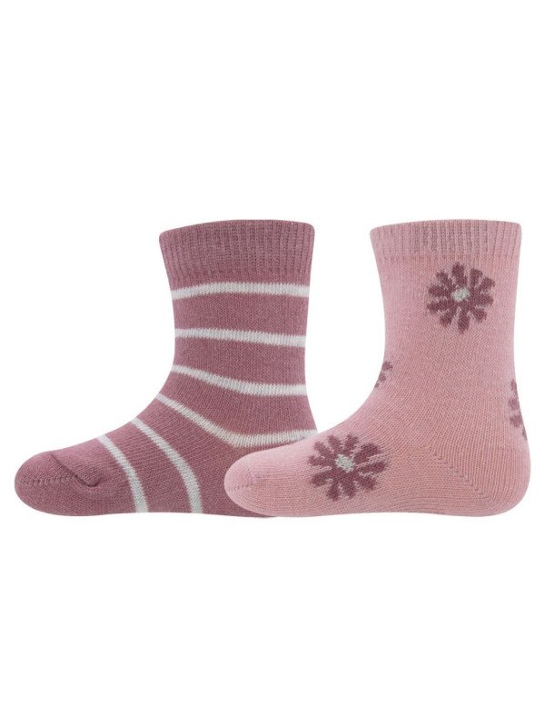 Ewers - Bio Baby Socken Doppelpack mit Blumen-Motiv und Streifen, altrosa