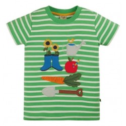 frugi -Bio Kinder T-Shirt "Sid" mit Garten-Applikation und Streifen