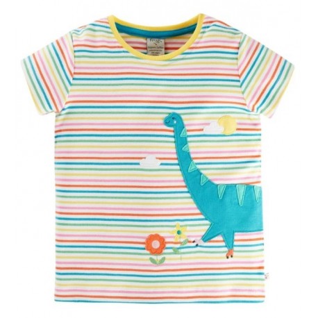frugi -Bio Kinder T-Shirt "Isla" mit Dino-Applikation und Streifen