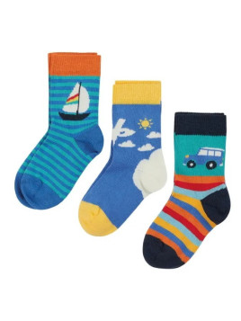 frugi - Baby Strümpfe 3er-Pack mit Auto, Flugzeug und Boot-Motiven