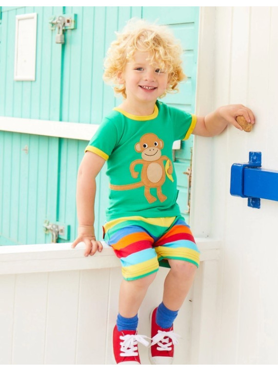 Toby tiger - Bio Kinder T-Shirt mit Affen-Applikation, grün