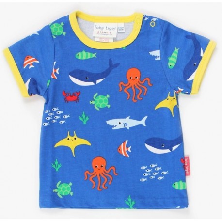 Toby tiger - Bio Kinder T-Shirt mit Meerestiere-Allover