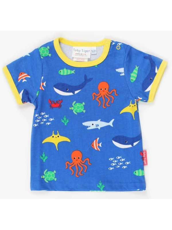 Toby tiger - Bio Kinder T-Shirt mit Meerestiere-Allover
