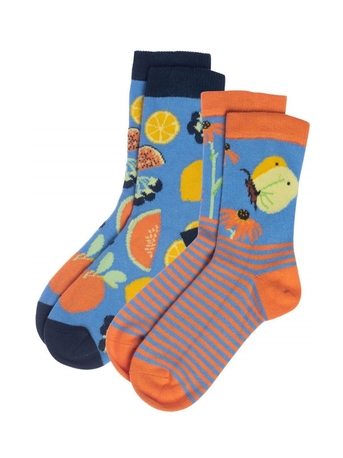 LIVING CRAFTS - Bio Kinder Strümpfe Doppelpack mit Früchte- und Schmetterlingen-Motiv