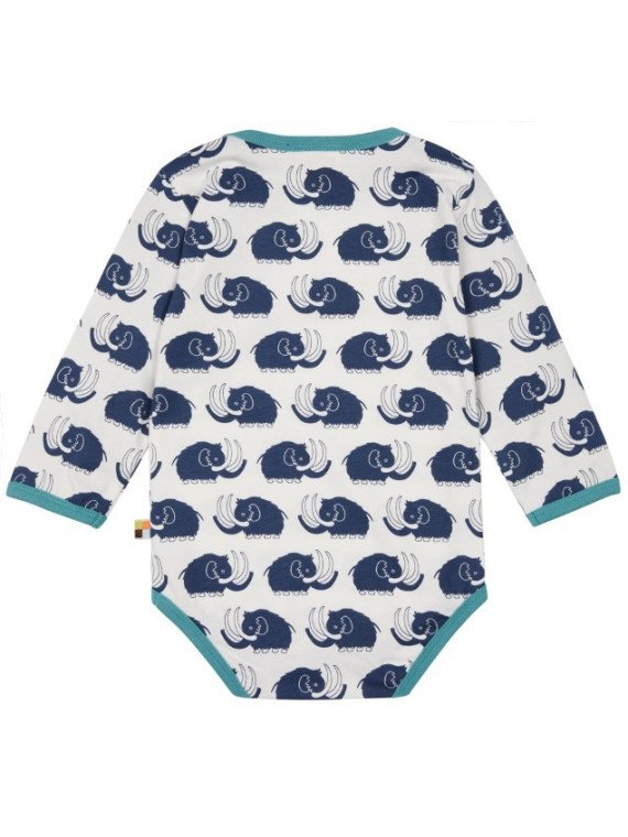 loud + proud - Bio Baby Body langarm mit Mammut-Allover, marine