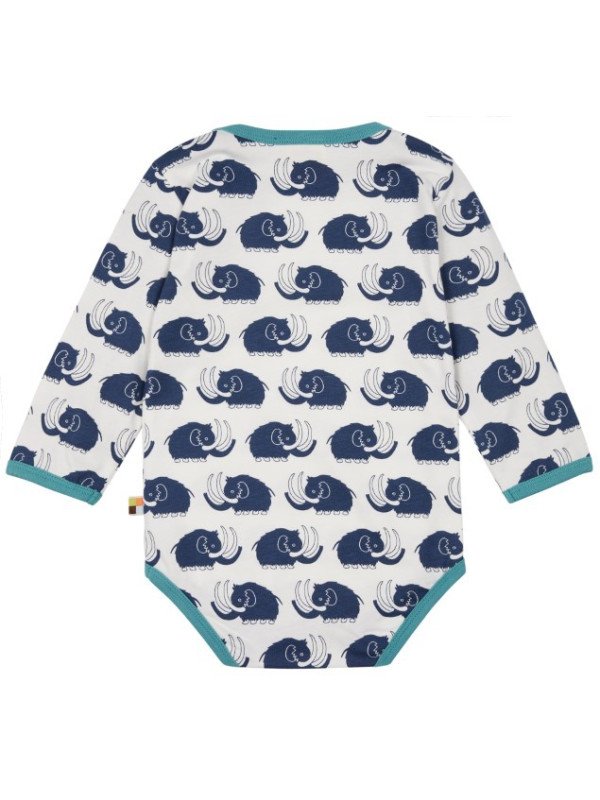 loud + proud - Bio Baby Body langarm mit Mammut-Allover, marine