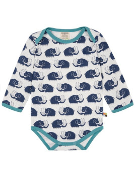 loud + proud - Bio Baby Body langarm mit Mammut-Allover, marine