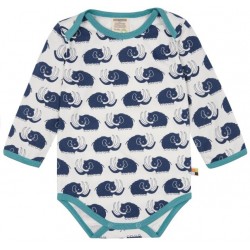 loud + proud - Bio Baby Body langarm mit Mammut-Allover, marine