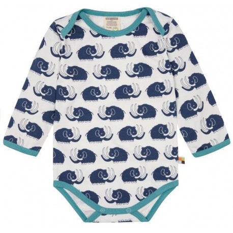 loud + proud - Bio Baby Body langarm mit Mammut-Allover, marine