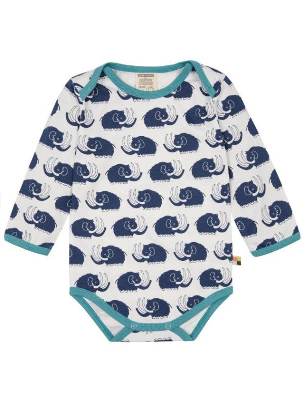 loud + proud - Bio Baby Body langarm mit Mammut-Allover, marine
