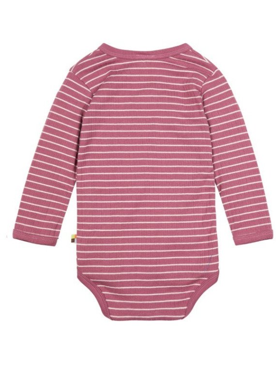 loud + proud - Bio Baby Wickelbody langarm Derby Rib mit Streifen, lila