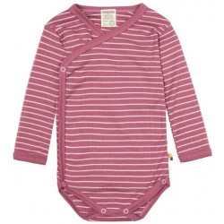 loud + proud - Bio Baby Wickelbody langarm Derby Rib mit Streifen, lila