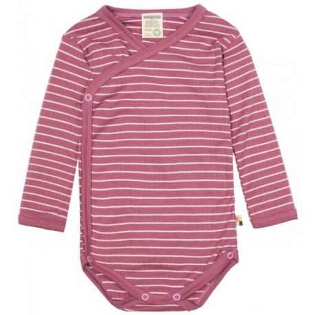 loud + proud - Bio Baby Wickelbody langarm Derby Rib mit Streifen, lila