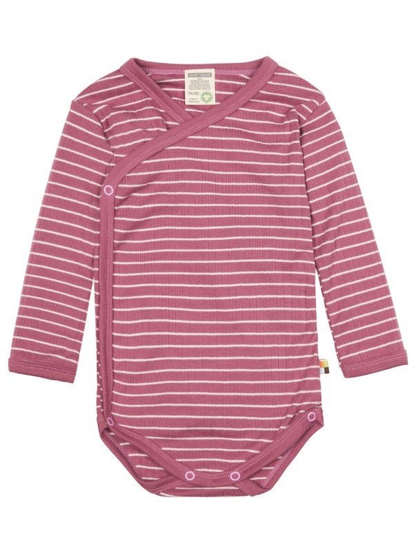 loud + proud - Bio Baby Wickelbody langarm Derby Rib mit Streifen, lila