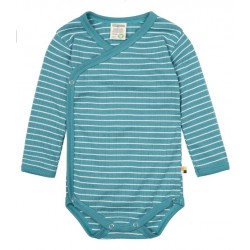 loud + proud - Bio Baby Wickelbody langarm Derby Rib mit Streifen, türkis